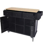 Kitchen Island With Storage Cabinet & 3 Drawers, Drop-Leaf Countertop, Rolling Cart With Locking Casters, Black