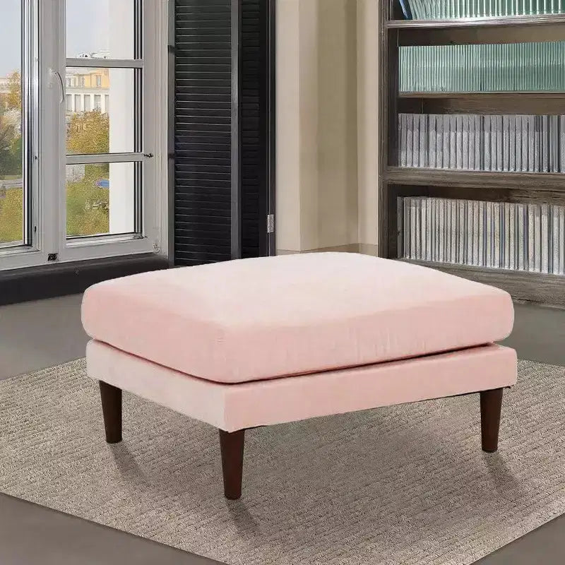 Royal Hampton 32 Inch Modular Ottoman, Box Cushion Seat, Wood Legs, Blush Pink