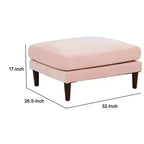 32 Inch Modular Ottoman with Box Cushion Seat, Wood Legs, Blush Pink