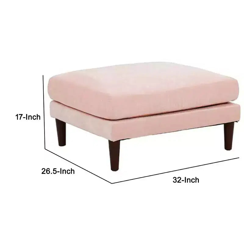 32 Inch Modular Ottoman with Box Cushion Seat, Wood Legs, Blush Pink