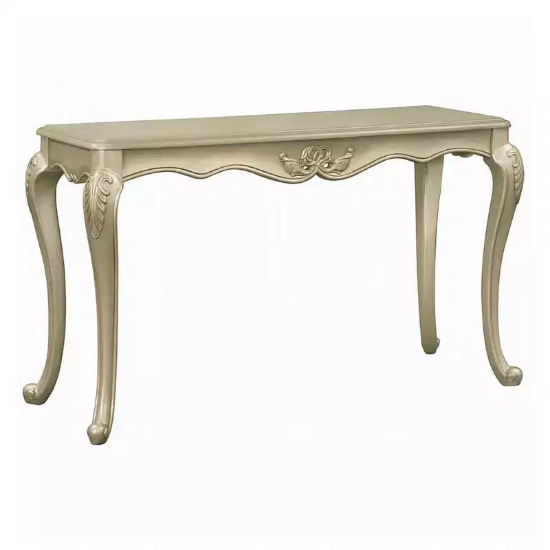 52-Inch Wooden Sofa Table with Carved Legs and Champagne Finish