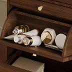 Walnut Rolling Vanity Dresser with LED Mirror and Multi-Layer Storage