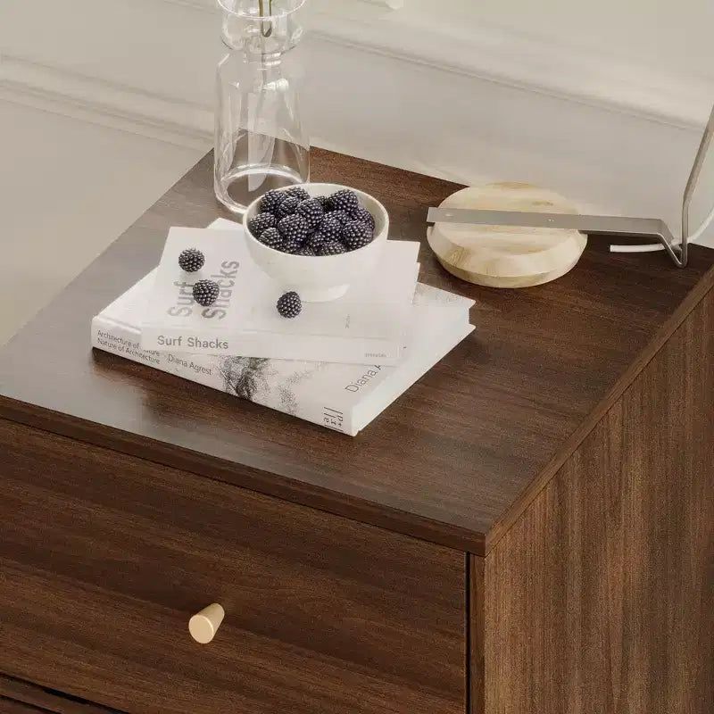 Walnut Rolling Vanity Dresser with LED Mirror and Multi-Layer Storage
