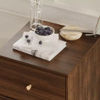 Walnut Rolling Vanity Dresser with LED Mirror and Multi-Layer Storage