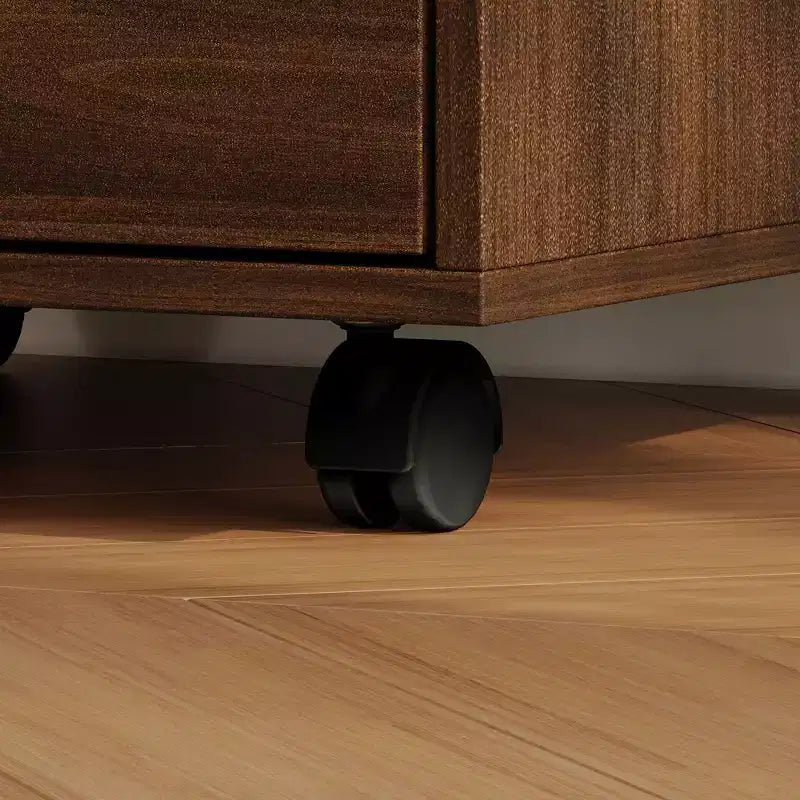 Walnut Rolling Vanity Dresser with LED Mirror and Multi-Layer Storage