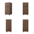 Walnut Rolling Vanity Dresser with LED Mirror and Multi-Layer Storage