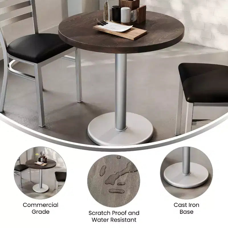 Round Solid Wood Dining Table with Cast Iron Base