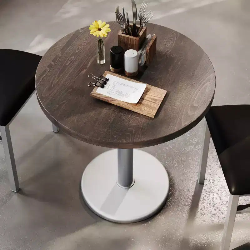 Round Solid Wood Dining Table with Cast Iron Base