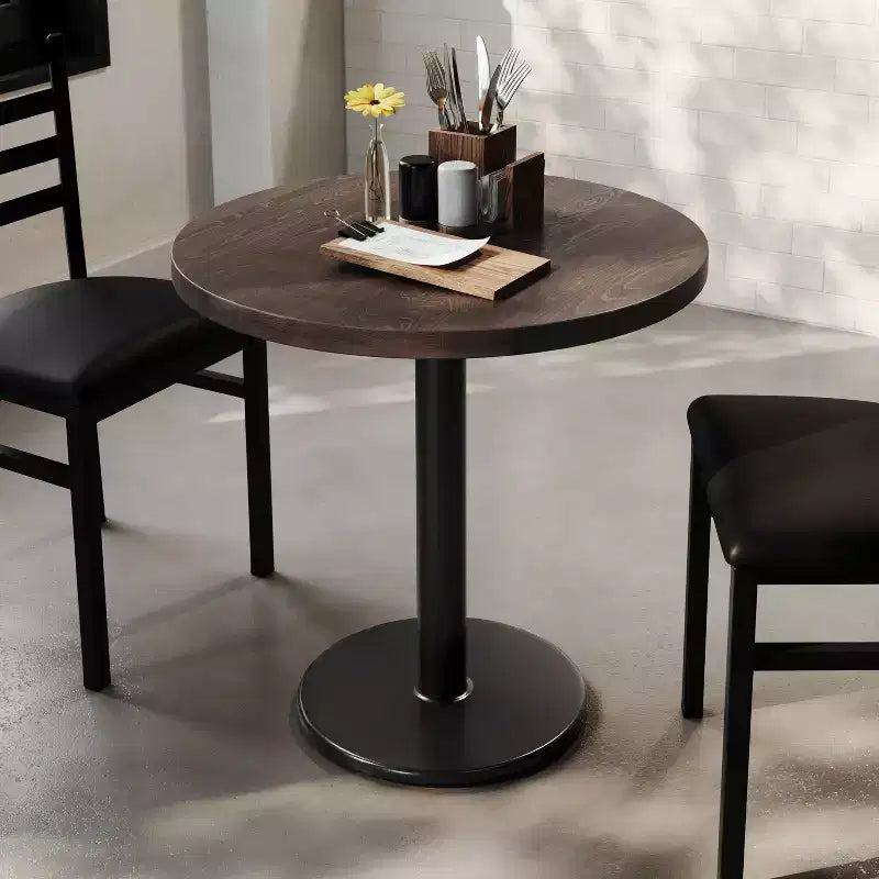 Round Solid Wood Dining Table with Cast Iron Base