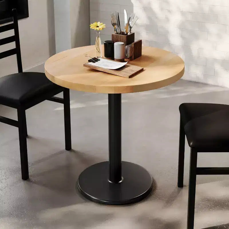 Round Solid Wood Dining Table with Cast Iron Base