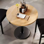 Round Solid Wood Dining Table with Cast Iron Base