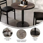 Round Solid Wood Dining Table with Cast Iron Base