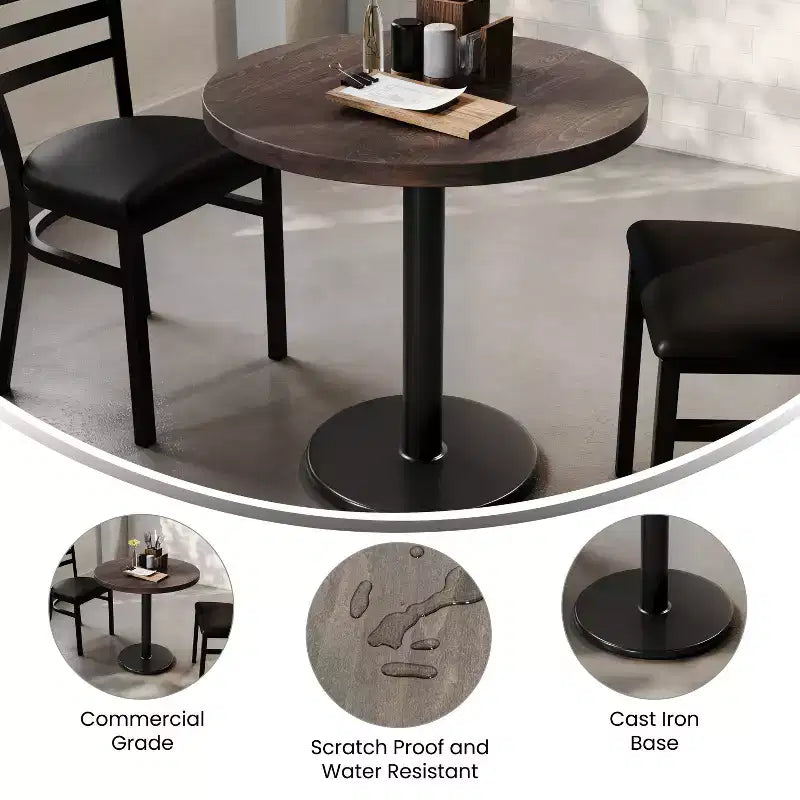 Round Solid Wood Dining Table with Cast Iron Base