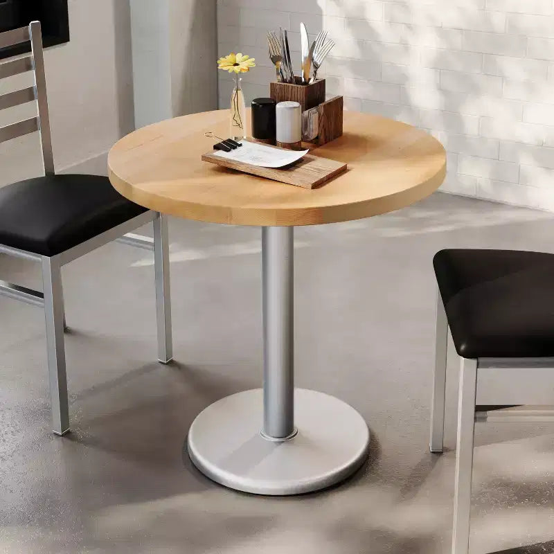 Round Solid Wood Dining Table with Cast Iron Base