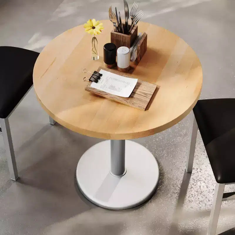 Round Solid Wood Dining Table with Cast Iron Base
