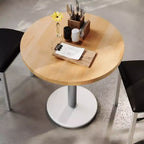 Round Solid Wood Dining Table with Cast Iron Base