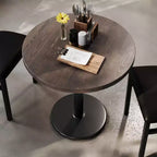 Round Solid Wood Dining Table with Cast Iron Base