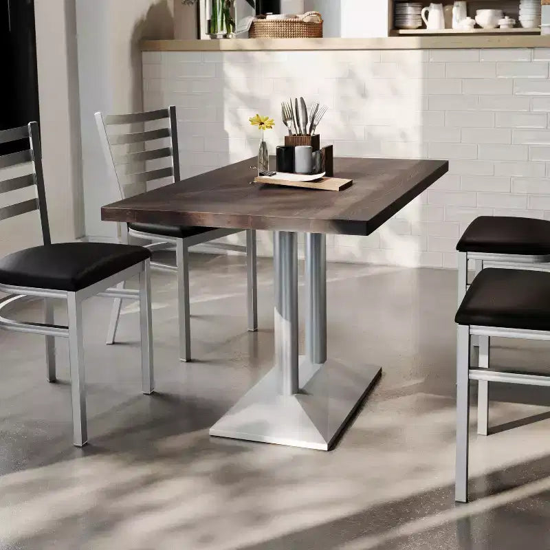 Rectangular Solid Wood Tabletop with Dual Column Dining Height Table Base