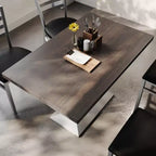 Rectangular Solid Wood Tabletop with Dual Column Dining Height Table Base