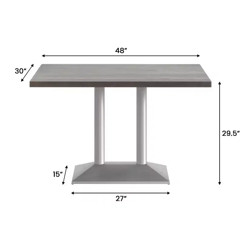 Rectangular Solid Wood Tabletop with Dual Column Dining Height Table Base