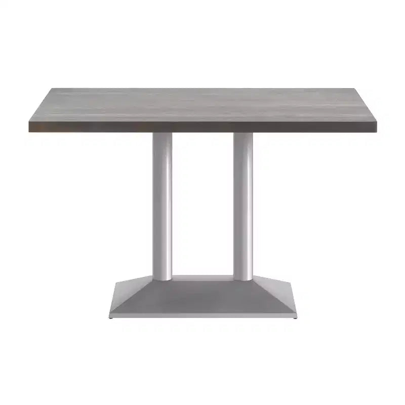 Rectangular Solid Wood Tabletop with Dual Column Dining Height Table Base