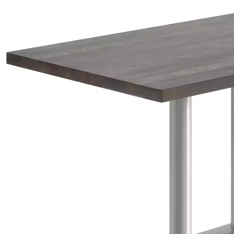 Rectangular Solid Wood Tabletop with Dual Column Dining Height Table Base
