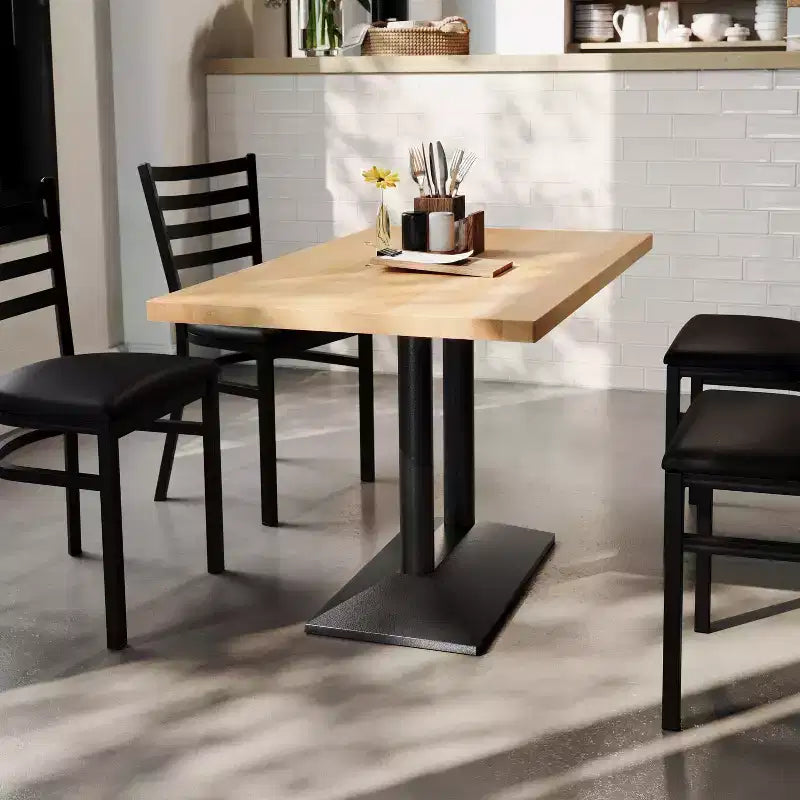 Rectangular Solid Wood Tabletop with Dual Column Dining Height Table Base