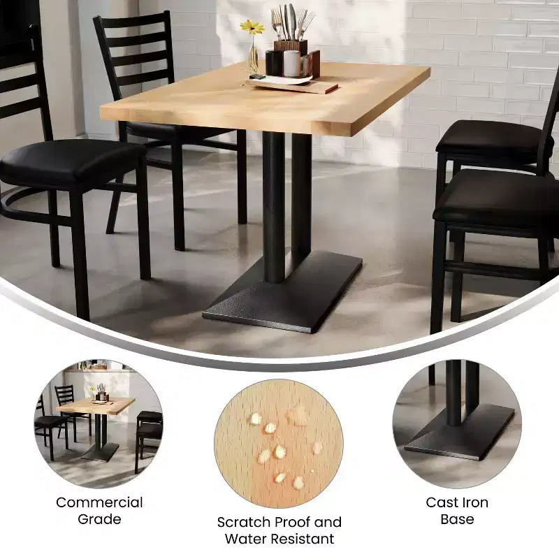 Rectangular Solid Wood Tabletop with Dual Column Dining Height Table Base