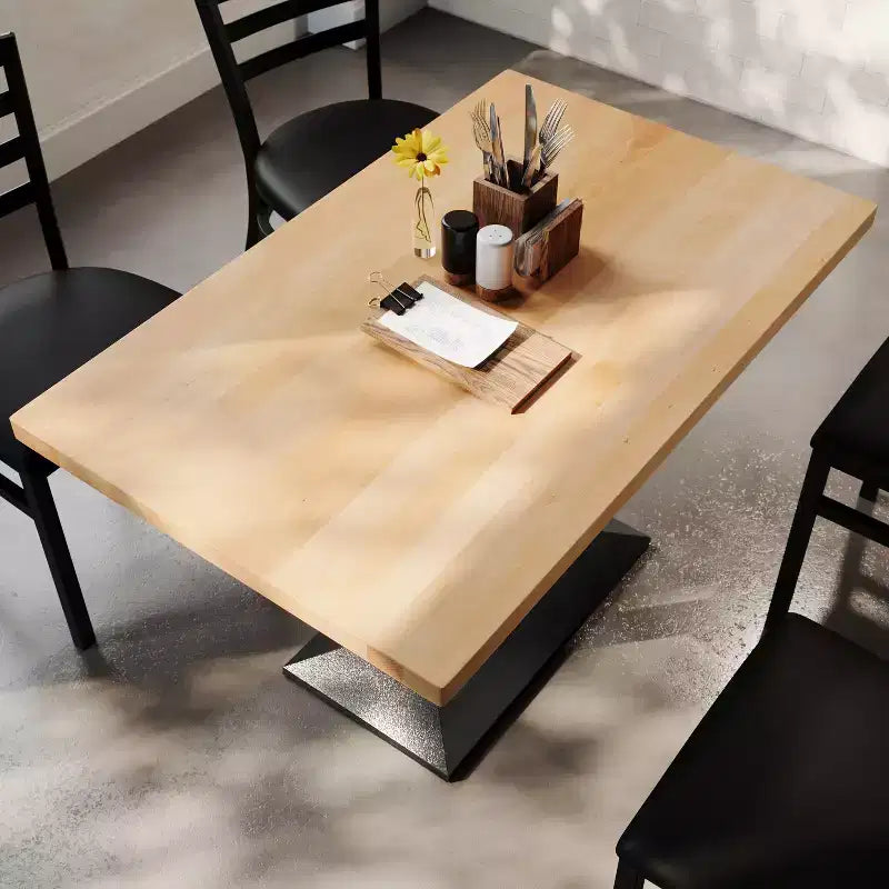 Rectangular Solid Wood Tabletop with Dual Column Dining Height Table Base