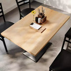 Rectangular Solid Wood Tabletop with Dual Column Dining Height Table Base