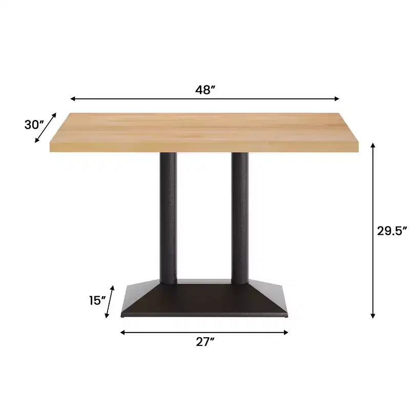 Rectangular Solid Wood Tabletop with Dual Column Dining Height Table Base
