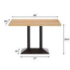 Rectangular Solid Wood Tabletop with Dual Column Dining Height Table Base
