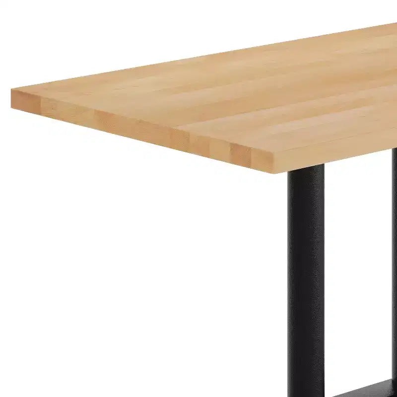 Rectangular Solid Wood Tabletop with Dual Column Dining Height Table Base