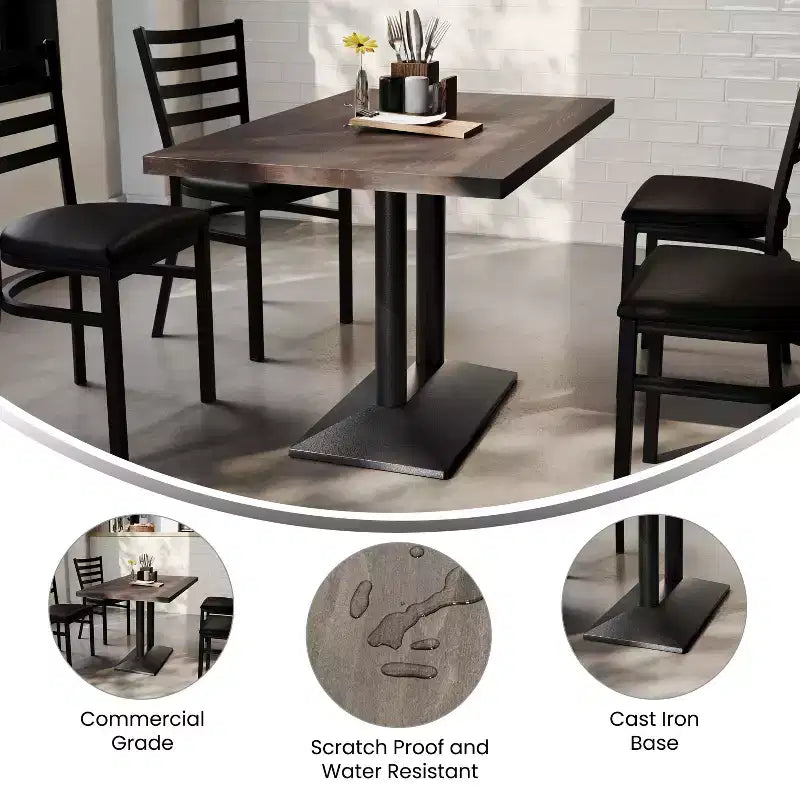 Rectangular Solid Wood Tabletop with Dual Column Dining Height Table Base