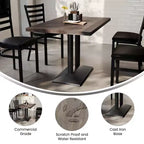 Rectangular Solid Wood Tabletop with Dual Column Dining Height Table Base