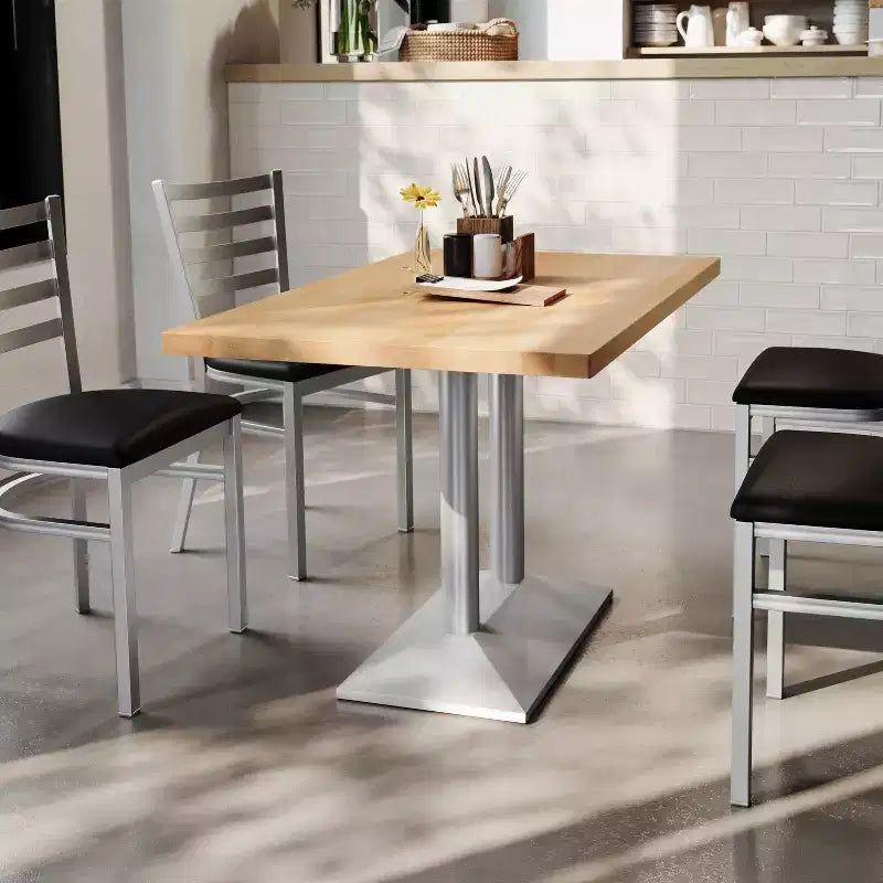 Rectangular Solid Wood Tabletop with Dual Column Dining Height Table Base