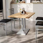 Rectangular Solid Wood Tabletop with Dual Column Dining Height Table Base