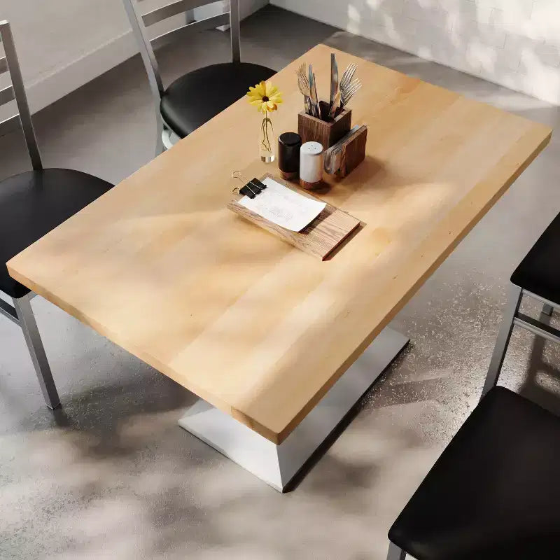 Rectangular Solid Wood Tabletop with Dual Column Dining Height Table Base