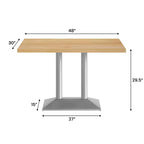 Rectangular Solid Wood Tabletop with Dual Column Dining Height Table Base