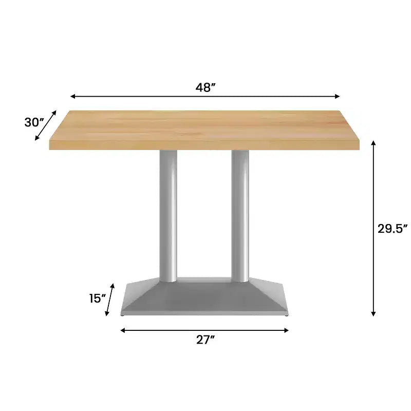 Rectangular Solid Wood Tabletop with Dual Column Dining Height Table Base