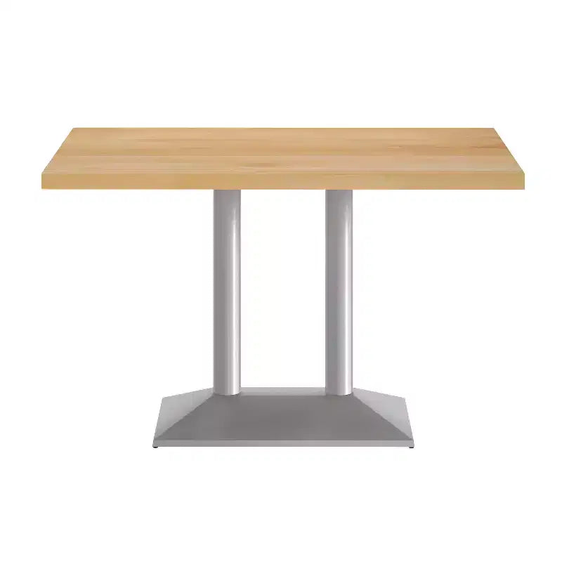 Rectangular Solid Wood Tabletop with Dual Column Dining Height Table Base