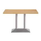 Rectangular Solid Wood Tabletop with Dual Column Dining Height Table Base