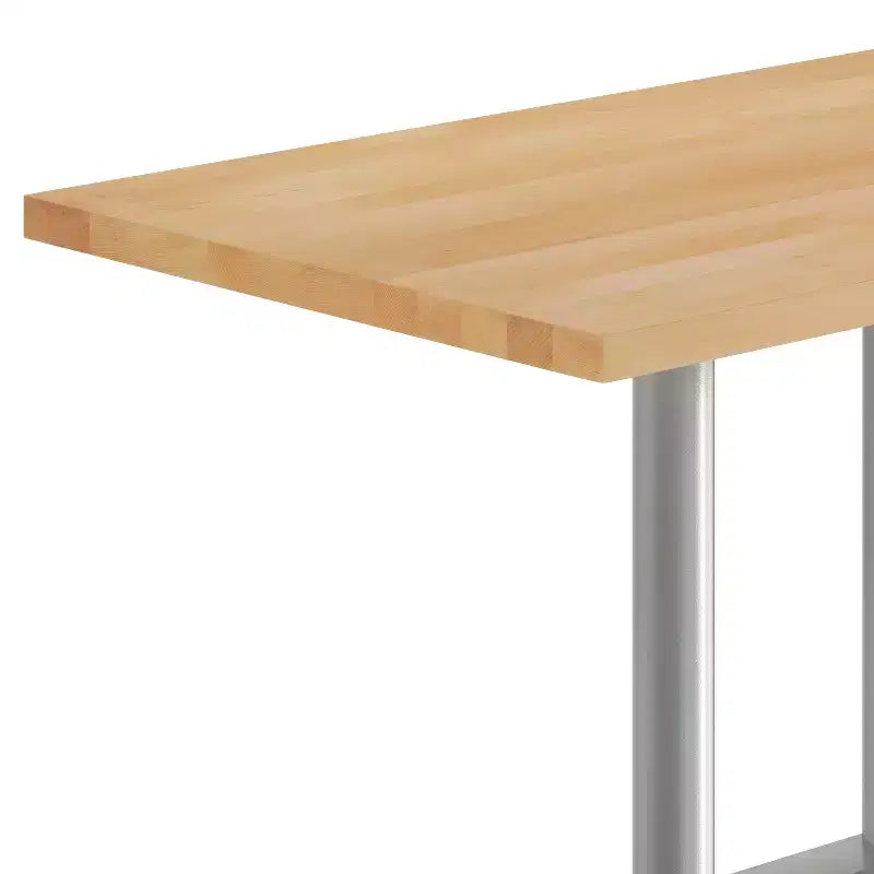 Rectangular Solid Wood Tabletop with Dual Column Dining Height Table Base