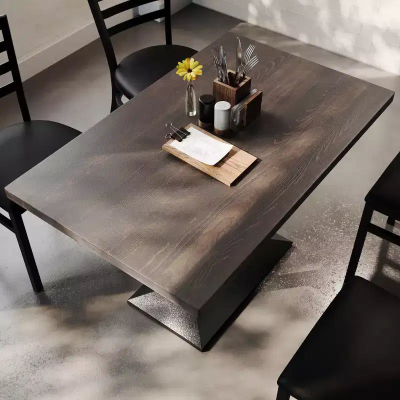Rectangular Solid Wood Tabletop with Dual Column Dining Height Table Base