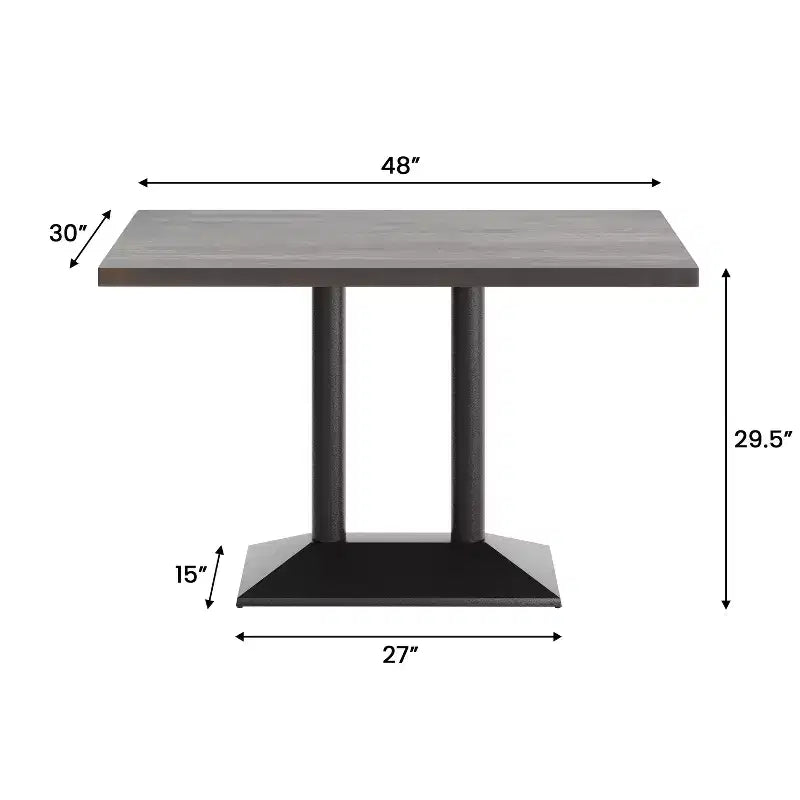 Rectangular Solid Wood Tabletop with Dual Column Dining Height Table Base