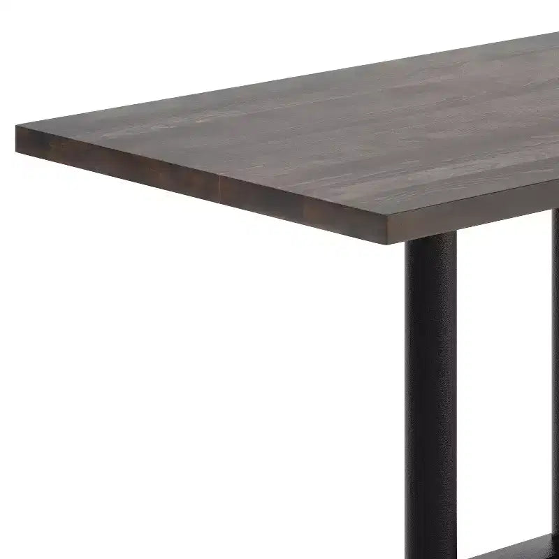 Rectangular Solid Wood Tabletop with Dual Column Dining Height Table Base