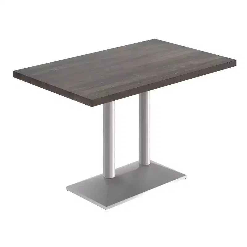 Rectangular Solid Wood Tabletop with Dual Column Dining Height Table Base