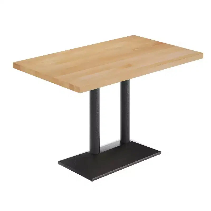 Rectangular Solid Wood Tabletop with Dual Column Dining Height Table Base