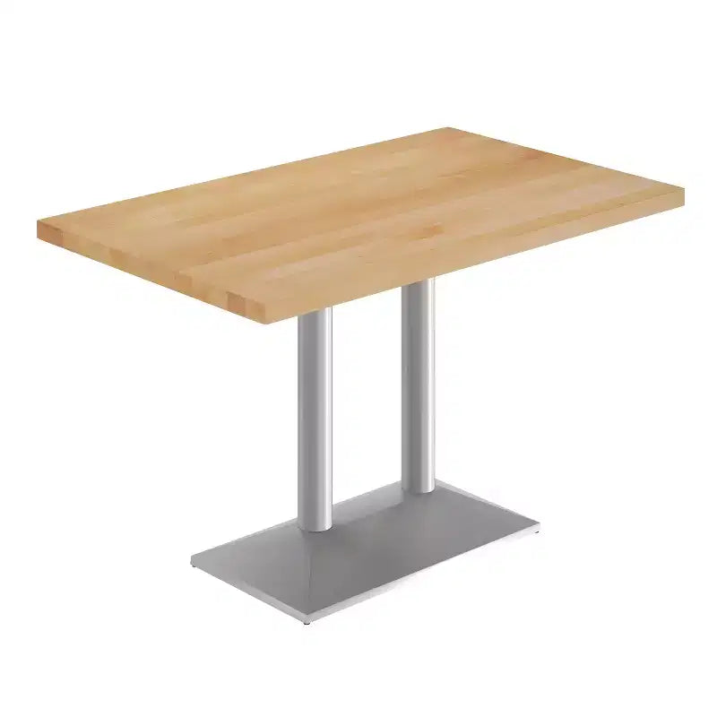 Rectangular Solid Wood Tabletop with Dual Column Dining Height Table Base