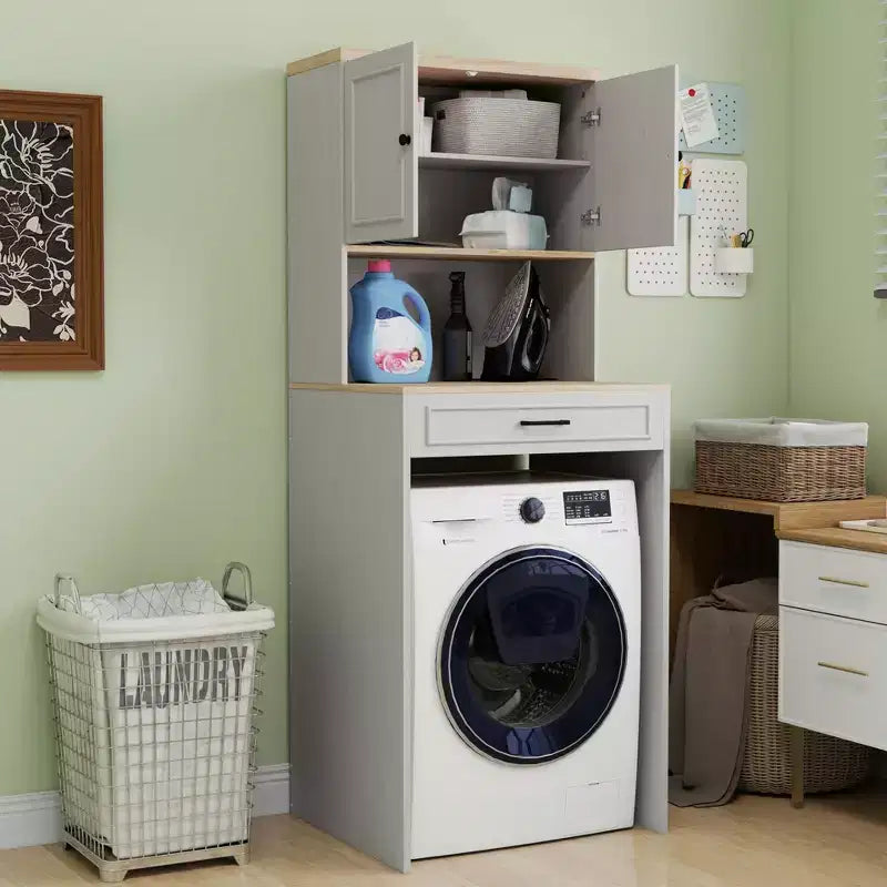 71.65''H Over-the-Washer Storage Cabinet with Adjustable Shelf, Drawer and 2 Doors